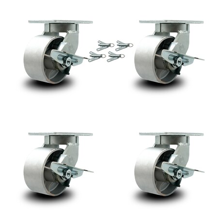 Service Caster 6 Inch Heavy Duty Semi Steel Cast Iron Caster Set with Brake and Swivel Lock SCC-KP92S630-SSR-SLB-BSL-4